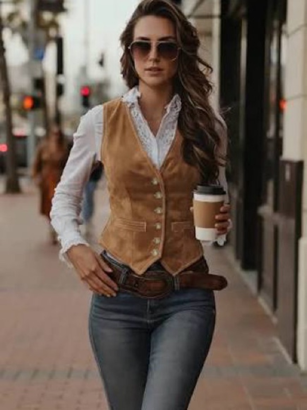 Laura Ashley genuine Suede Button-Front Vest - Tan S cognac color